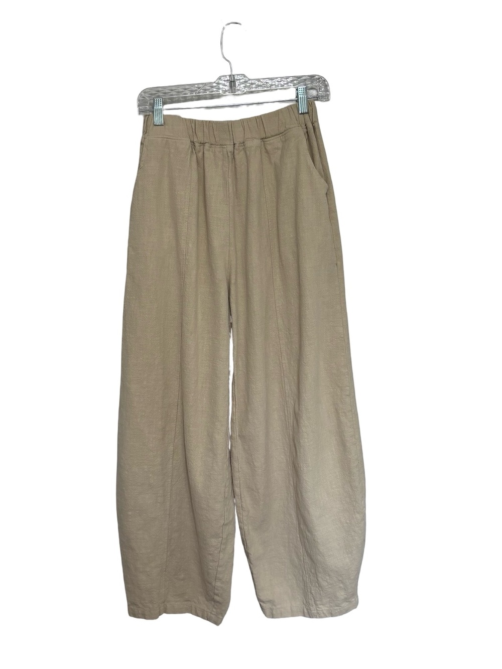 IXIMO Linen Cotton Barrel Leg Pull-On Pants in Natural Flax Tan - Size M